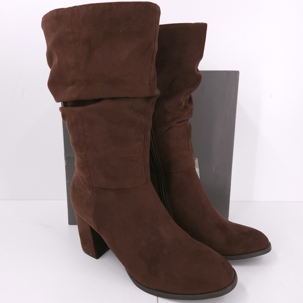 Style & Co Reneee Scrunch Mid Shaft Dark Roast Block‎ Heel Boots Womens 9 M